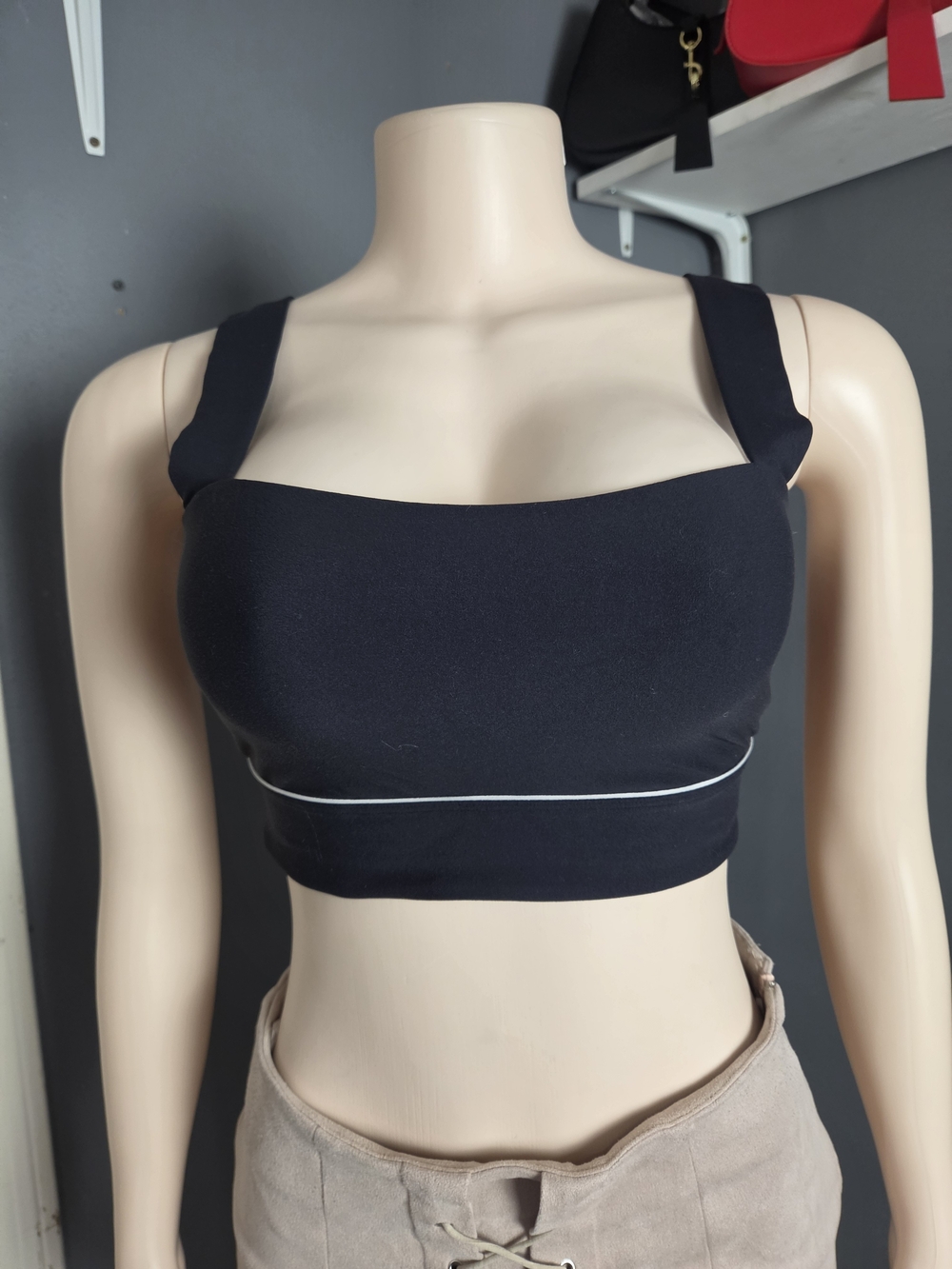 all in motion Black Crop Sports Bralette with White Piping